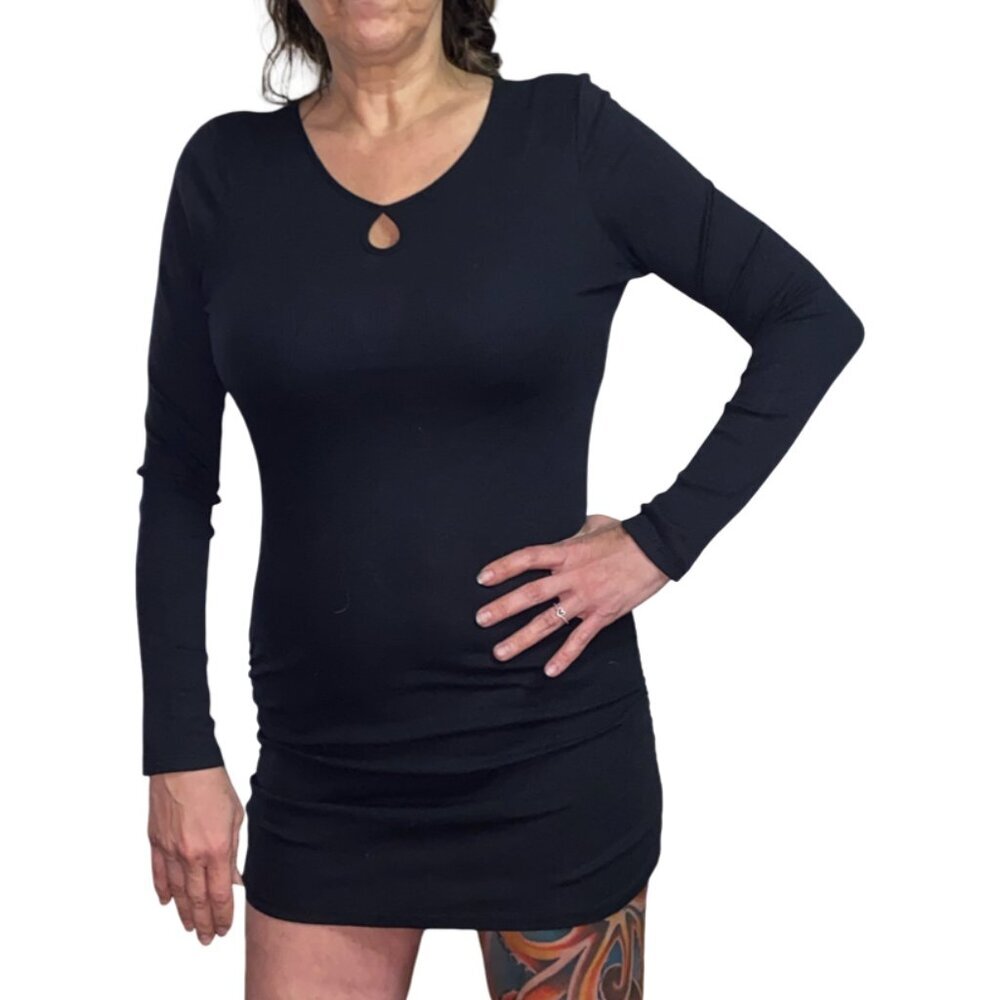 Sz.L*Honey Collection*Black Ribbed-Knit Mini Dress--Ruched at Sides--NWOT